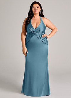 Azazie Valerie Vestidos de damas de honor Vestido de Bermudas de Satén Elástico de Corte Sirena con Plisado image7