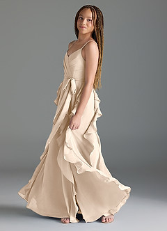 Azazie Peyton Junior White Alabaster A-Line V-Neck Cascading Ruffles Chiffon Dress image4