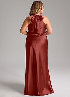 Azazie Doretta Bridesmaid Dresses Terracotta Mermaid Bow Metallic Satin Dress image13