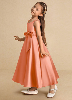 Azazie Lindy Flower Girl Dresses Sunset A-Line Pleated Matte Satin Dress image8