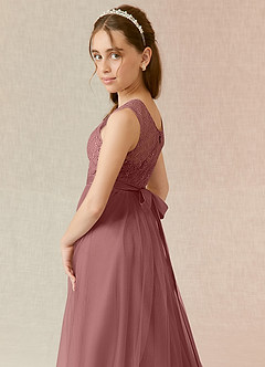 Azazie Georgette Junior Abito A-Line in Tulle Pizzo Rosa Del Deserto image6