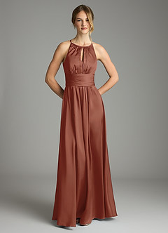 Azazie Bonnie Bridesmaid Dresses Auburn A-Line Pleated Stretch Satin Dress image3