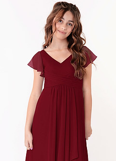 Azazie Omari Junior A-Linie Gestreift Chiffon Kleid Burgunderrot image4