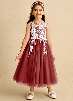 Azazie Sundae Flower Girl Dresses Rust Ball-Gown Lace Dress image5