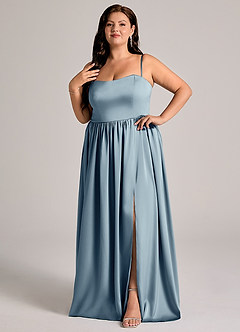 Azazie Calianna Bridesmaid Dresses Dusty Blue A-Line Off the Shoulder Stretch Satin Convertible Dress image9