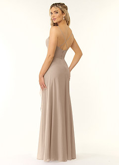 Azazie Naeem Brautjungfernkleider A-Linie V-Hals Rüsche Chiffon Kleid Taupe image4