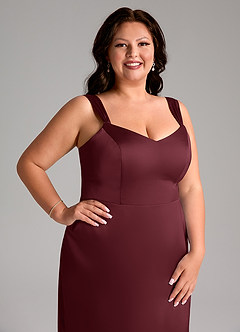 Azazie Denice Bridesmaid Dresses Cabernet Sheath Pleated Stretch Satin Dress image7
