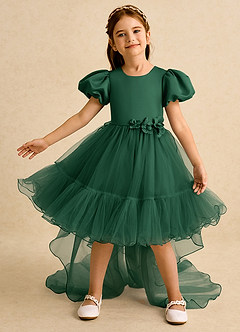 Azazie Cocoa Flower Girl Dresses Dark Green Ball-Gown Pleated Tulle Dress image2