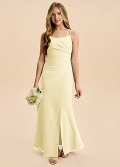 Azazie Amelia Junior Lemon Sorbet Mermaid Pleated Chiffon Dress image5