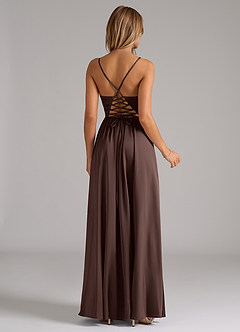 Azazie Aaida Bridesmaid Dresses Ganache A-Line Corset Stretch Satin Dress image6