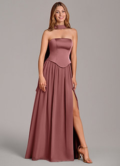 Azazie Cadence Suknie dla druhen Linia A Gorset Satyna elastyczna Do ziemi Sukienka image1