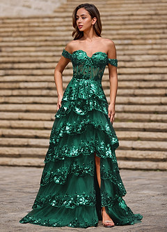 Glitz Green Ruffled A-line Prom Dress image3