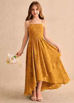 Azazie Twilight Girls Formal Blumenmädchenkleider A-Linie Plissee Blumen-Burnout Kleid Butterscotch image1