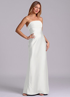 Azazie Ailanie Brudtärnklänningar Klä av Tubklänning i Stretch Satin Axelbandslös Vit image5