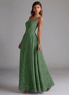 Azazie Amalie Bridesmaid Dresses Eucalyptus A-Line Pleated Floral Burnout Dress image3