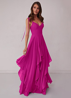 Barbie ♥ Azazie Brautjungfernkleider A-Linie Schleifen Chiffon Kleid Fuchsia image1
