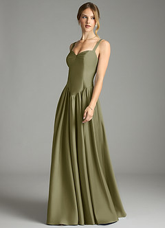 Azazie Evadina Suknie dla druhen Linia A Gorset Satyna elastyczna Do ziemi Sukienka image3