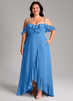 Azazie Lyra Robes de demoiselle d'honneur Robe Trapèze Convertible en Mousseline de soie Geai Bleu image16