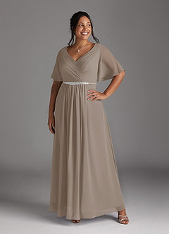 Azazie Tricia Mother of the Bride Dresses Taupe A-Line V-Neck Pleated Chiffon Dress image10