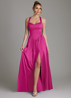 Azazie Francis Bridesmaid Dresses Fuchsia A-Line Corset Stretch Satin Dress image3