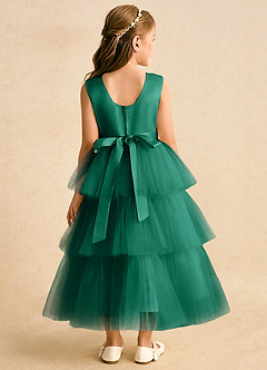 Azazie Marshmallow Flower Girl Dresses Emerald Ball-Gown Bow Tulle Dress image2