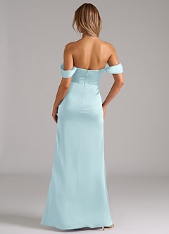 Azazie Johana Bridesmaid Dresses Cloud Blue Mermaid Off the Shoulder Stretch Satin Convertible Dress image4