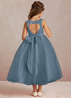Azazie Calla Flower Girl Dresses Dusty Blue Ball-Gown Lace Tulle Dress image3