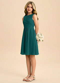 Azazie Skyla Junior Robe Trapèze en Mousseline de soie Plissée Paon image4