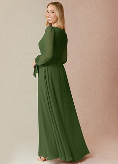Azazie Leonia Brautjungfernkleider A-Linie Langarm Chiffon Kleid Olivgrün image2