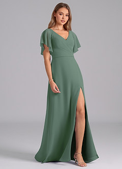 Azazie Ambrosia Bridesmaid Dresses Eucalyptus A-Line Pleated Chiffon Dress image5