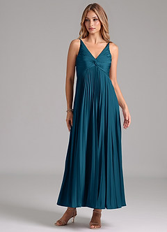 Azazie Raychelle Bridesmaid Dresses Ink Blue A-Line Pleated Stretch Satin Dress image1