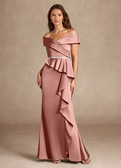 Azazie Dareia Mère de la mariée Robes Robe Sirène en Satin extensible Épaule décolletée Rosette image6