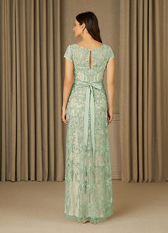 Azazie Dorit Mother of the Bride Dresses Dusty Sage Champagne Sheath Scoop Lace Dress image2