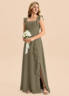Azazie Nori Junior Willow Green A-Line Ruched Chiffon Dress image4