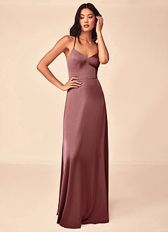 Azazie Mei Robes de demoiselle d'honneur Robe Trapèze en Satin extensible Col en V Améthyste image5
