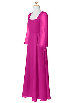 Azazie Leonia Junior Fuchsia A-Line with Pockets Chiffon Dress image9