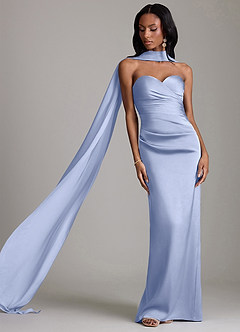 Azazie Sonora Vestidos de damas de honor Vestido de Hielo de Satén Elástico de Corte Recto con Sin tirantes image8