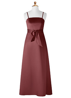 Azazie Anina Junior Desert Rose A-Line Bow Matte Satin Dress image7