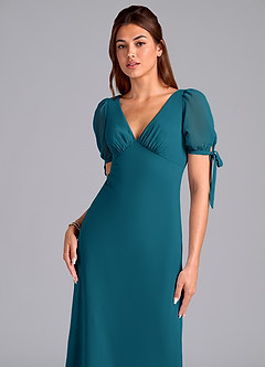 Azazie Pheby Brautjungfernkleider A-Linie Plissee Chiffon Kleid Tintenblau image2