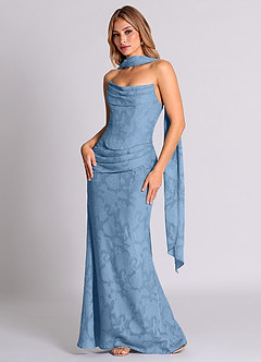 Azazie Sorrel Bridesmaid Dresses Steel Blue Mermaid Corset Floral Burnout Convertible Dress image3
