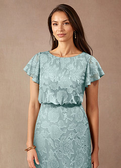 Azazie Lehi Mother of the Bride Dresses Mist A-Line Boatneck Floral Burnout Dress image5