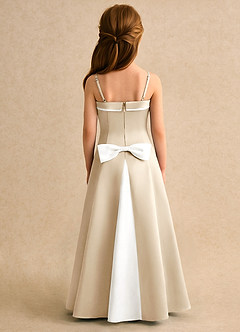 Azazie Izel Girls Formal Flower Girl Dresses Ivory Champagne A-Line Pleated Matte Satin Dress image4