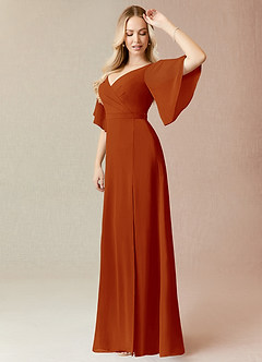 Azazie Cierra Bridesmaid Dresses Paprika A-Line V-Neck Chiffon Dress image4