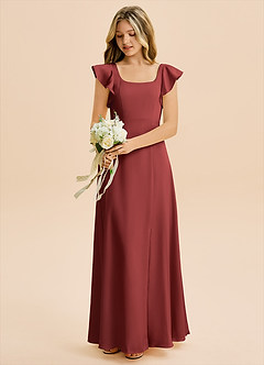 Azazie Bondi Junior Terracotta A-Line Side Slit Stretch Satin Dress image5