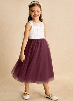 Azazie Lina Flower Girl Dresses Ivory Cabernet Ball-Gown Lace Dress image3