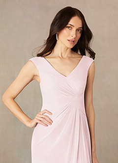 Azazie Sally Mother of the Bride Dresses Blushing Pink A-Line V-Neck Pleated Chiffon Dress image3