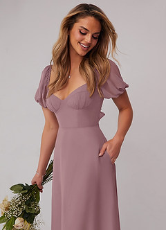 Dusty Rose A-line Chiffon and Embroidery Maxi Bridesmaid Dress
