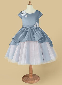 Azazie Haru Flower Girl Dresses Ball-Gown Lace Matte Satin Knee-Length Dress image6