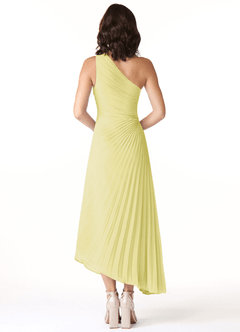 Azazie Kirra Bridesmaid Dresses Lemon Sorbet A-Line One Shoulder Chiffon Dress image2
