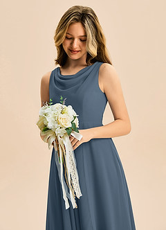 Azazie Mannie Junior Linia A Pofałdowany Szyfon Asymetryczny Młodsza druhna Sukienka image7